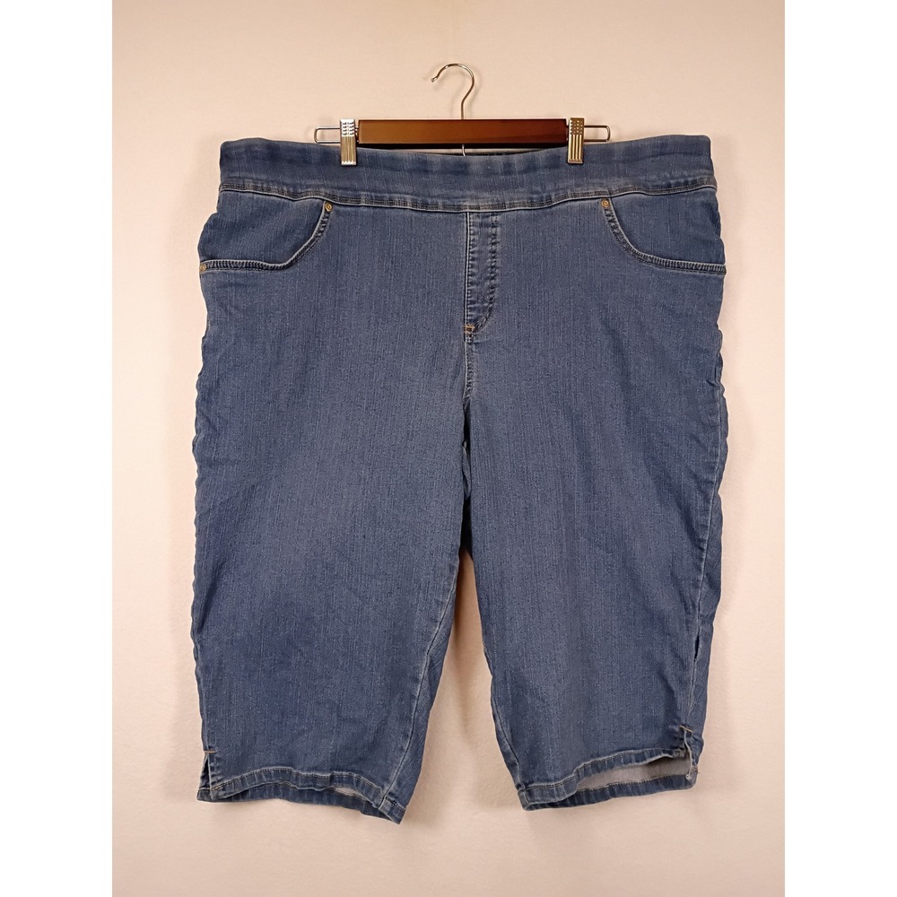 Casual Terra & Sky Womens 2X 20W-22W Blue Pull On Stretch Denim Capri Shorts